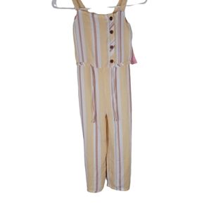 Sunset Sky, Kids Romper with White, Yellow and Brown Stripes. Size:5 kids